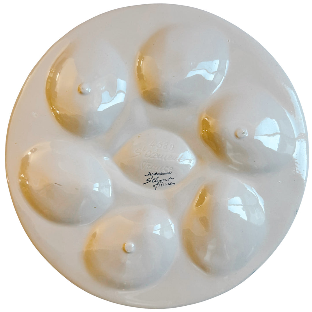 French Saint Clément Majolica Green & Yellow Lemon Wedge Oyster Plate