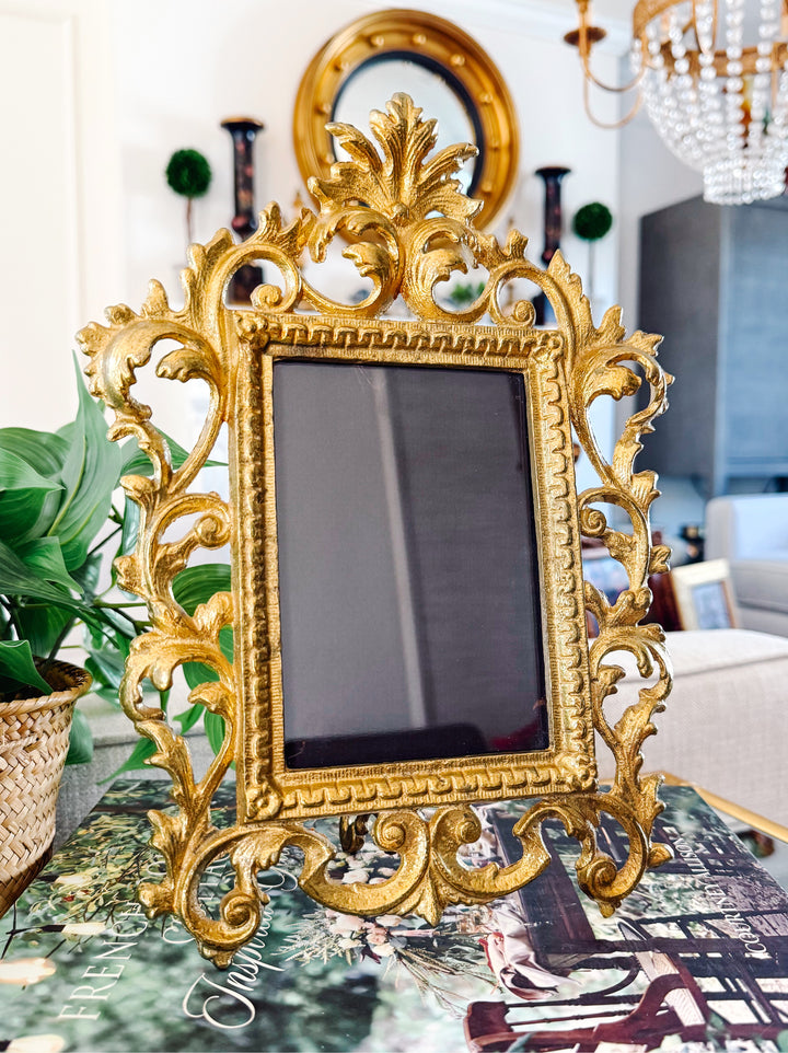 Gold Cast Iron Rococo Style Ornate Photo Frame