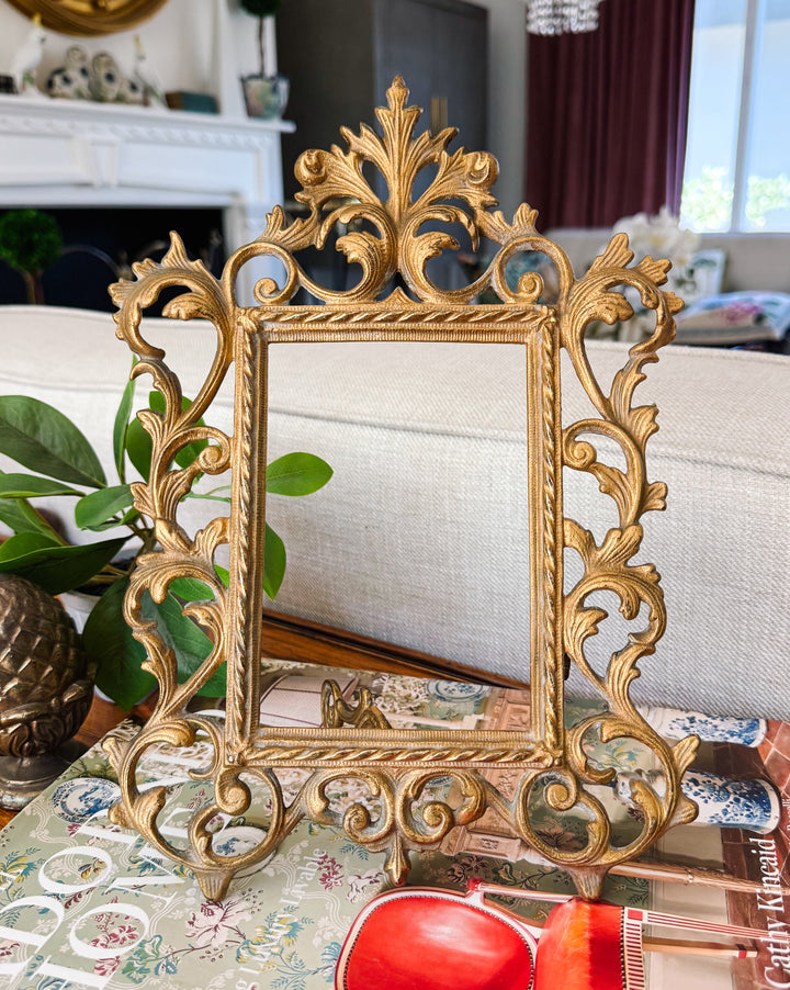 Gold Cast Iron Rococo Style Ornate Photo Frame