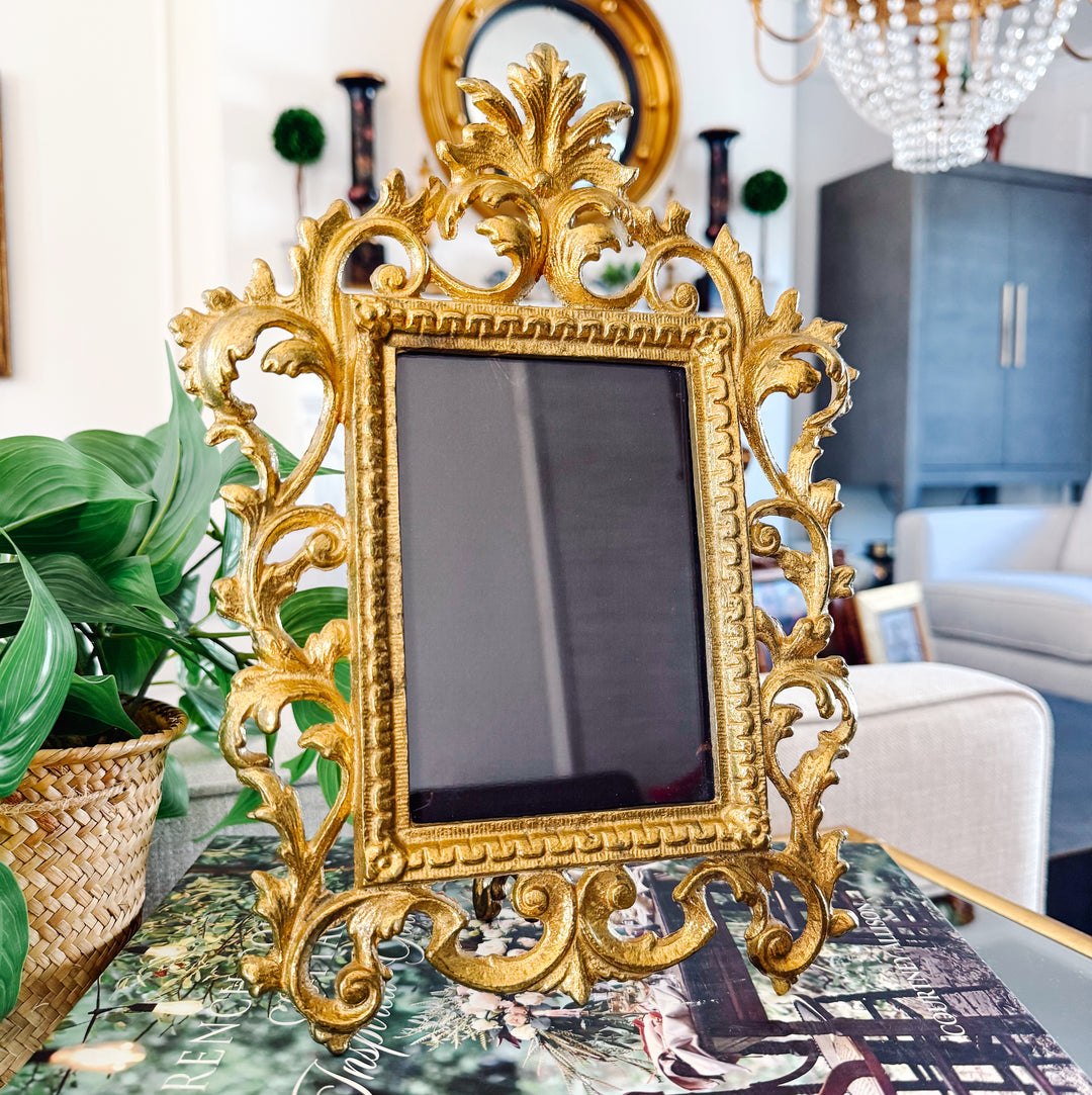Gold Cast Iron Rococo Style Ornate Photo Frame