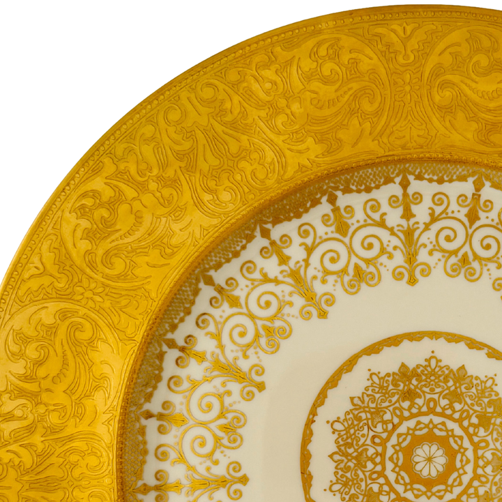 Gold Encrusted Dinner Plates by Heinrich & Co Bavaria Set of 12