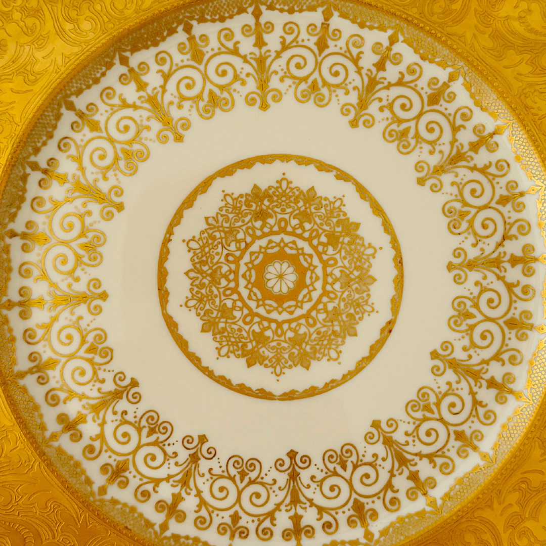 Gold Encrusted Dinner Plates by Heinrich & Co Bavaria Set of 12