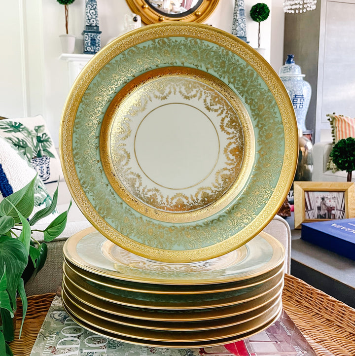 Gold Encrusted Edgerton Dinner Plates by Heinrich & Co Bavaria