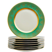 Gold Encrusted Green Dinner Plates by Heinrich & Co Bavaria