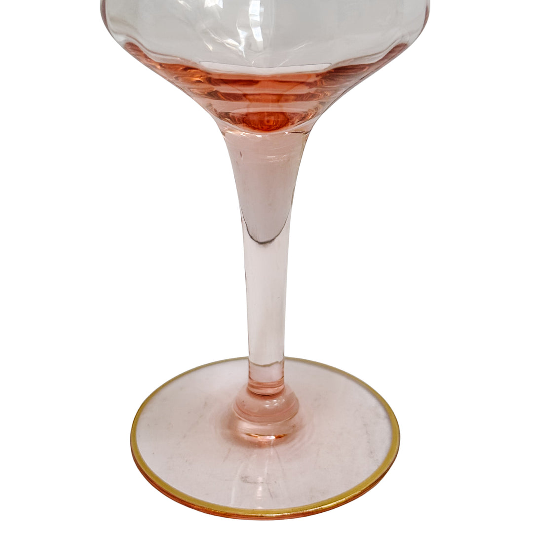 Gold Encrusted Pink Wine Glasses By Tiffin-Franciscan Set of 6