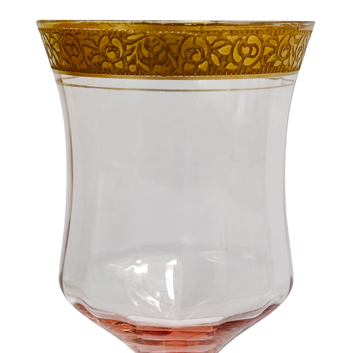 Gold Encrusted Pink Wine Glasses By Tiffin-Franciscan Set of 6