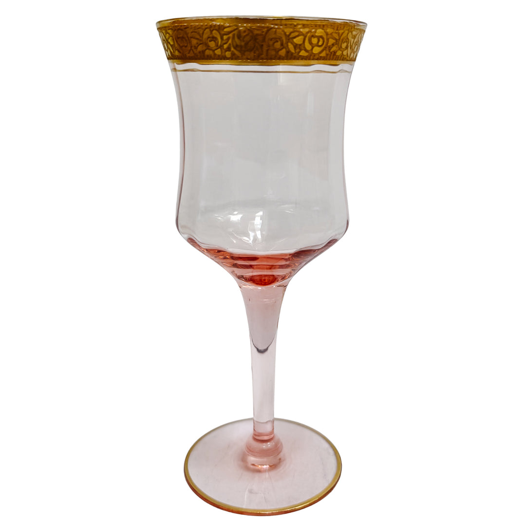 Gold Encrusted Pink Wine Glasses By Tiffin-Franciscan Set of 6