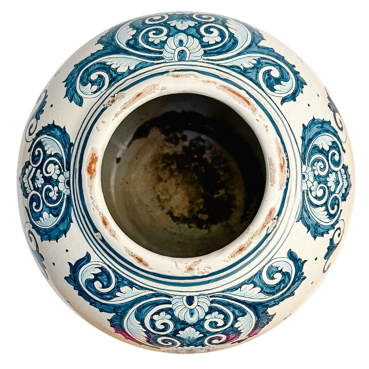 Grand-Scale Italian Renaissance Revival Majolica Hand-Painted Terracotta Ginger Jars