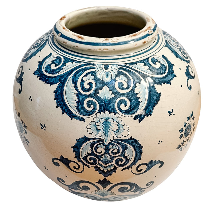 Grand-Scale Italian Renaissance Revival Majolica Hand-Painted Terracotta Ginger Jars