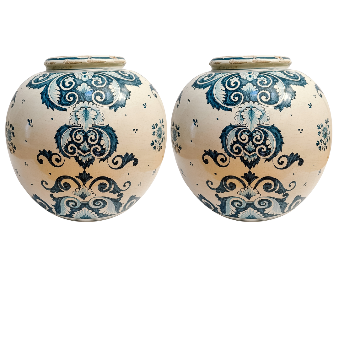 Grand-Scale Italian Renaissance Revival Majolica Hand-Painted Terracotta Ginger Jars