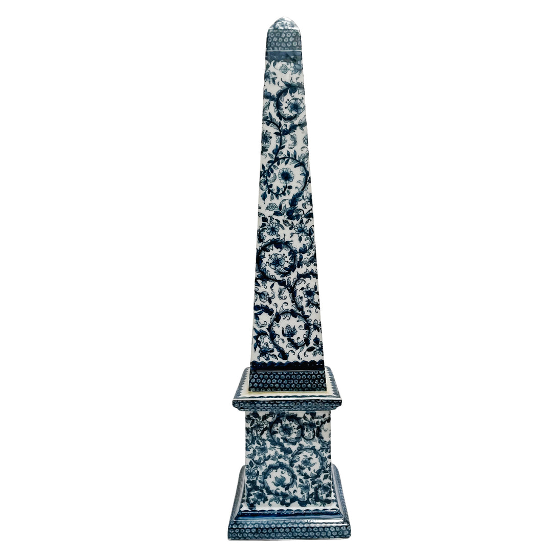 Grand Scale Pair of 26" Chinese Export Blue and White Ceramic Obelisks