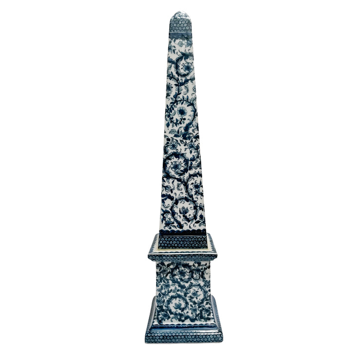 Grand Scale Pair of 26" Chinese Export Blue and White Ceramic Obelisks