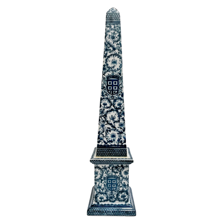 Grand Scale Pair of 26" Chinese Export Blue and White Ceramic Obelisks