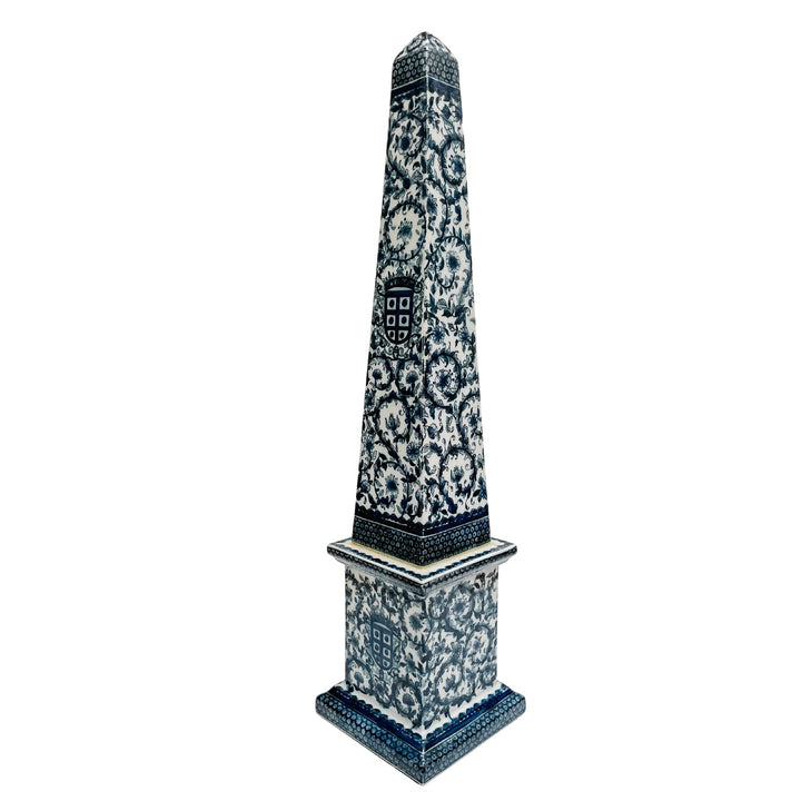 Grand Scale Pair of 26" Chinese Export Blue and White Ceramic Obelisks