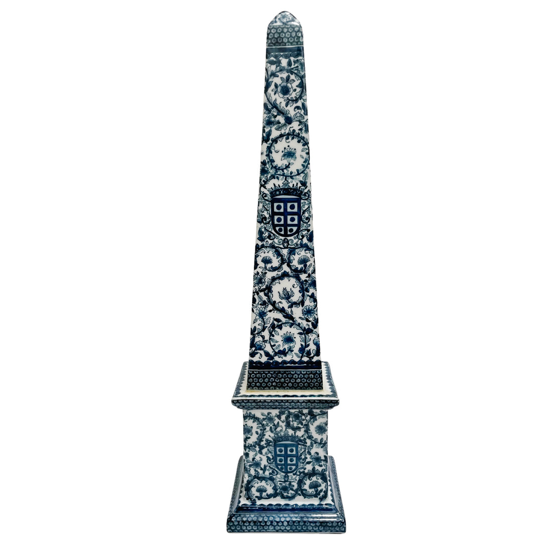 Grand Scale Pair of 26" Chinese Export Blue and White Ceramic Obelisks