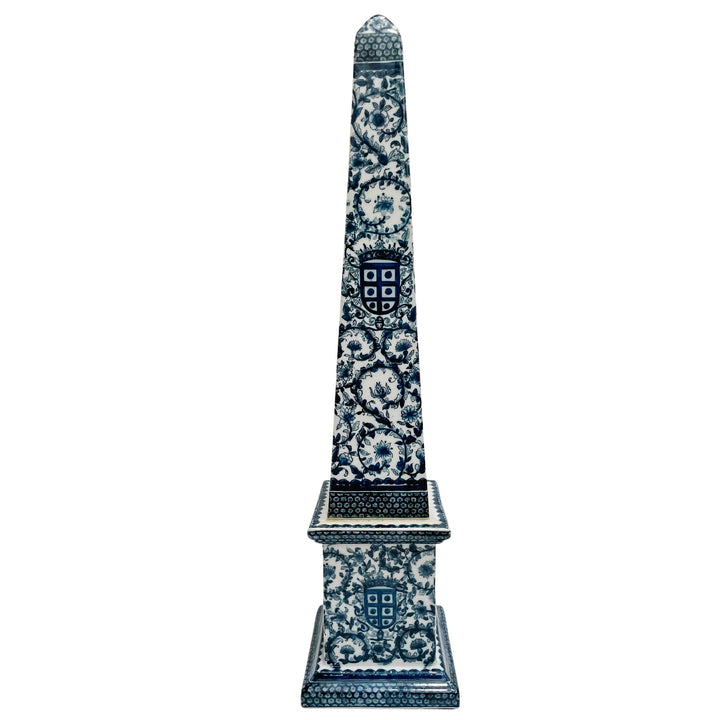 Grand Scale Pair of 26" Chinese Export Blue and White Ceramic Obelisks