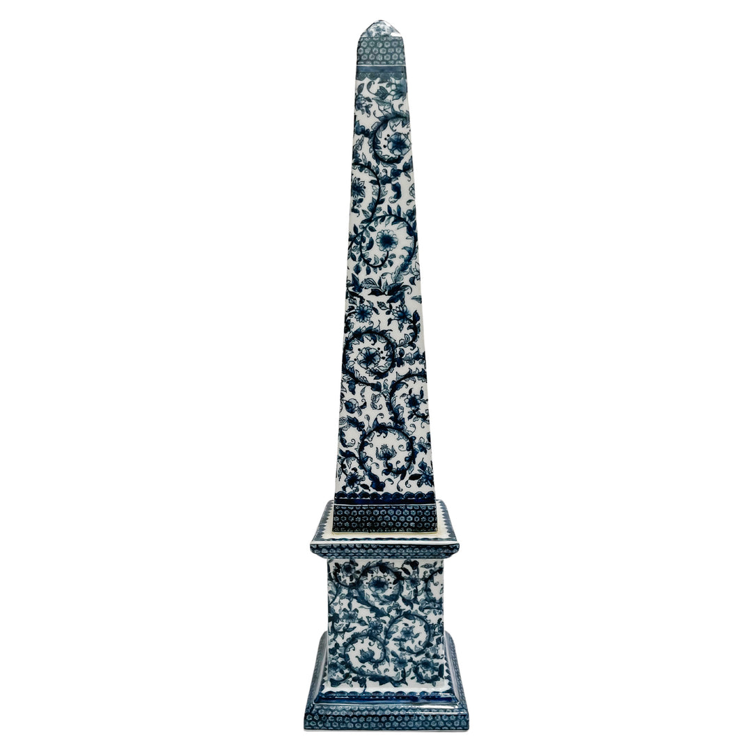 Grand Scale Pair of 26" Chinese Export Blue and White Ceramic Obelisks
