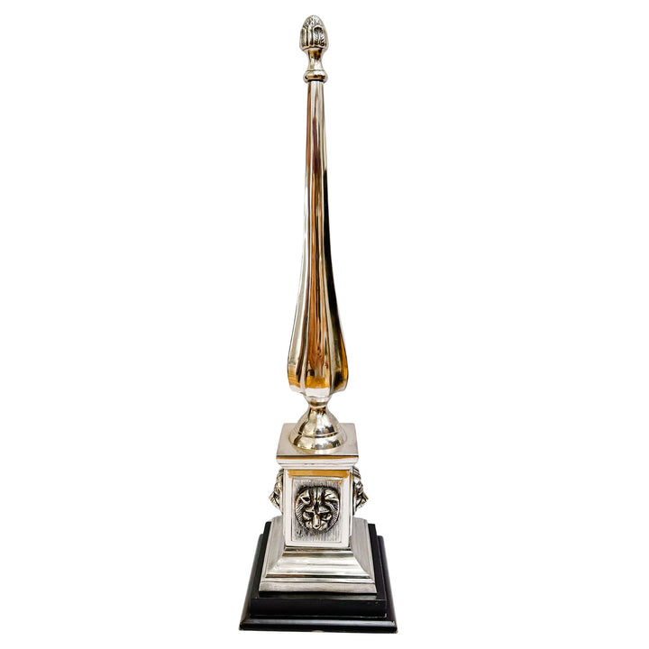 Grand Tour Style Lion Head Monumental Obelisk with Architectural Finial on Tiered Wood Base