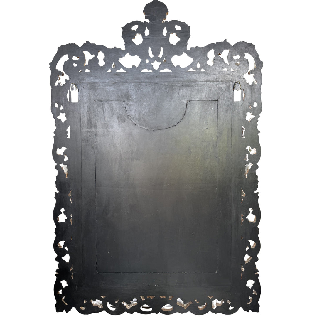 Grand Venetian Style Wood Carved Floor or Wall Architectural Mirror in Distressed Whitewash
