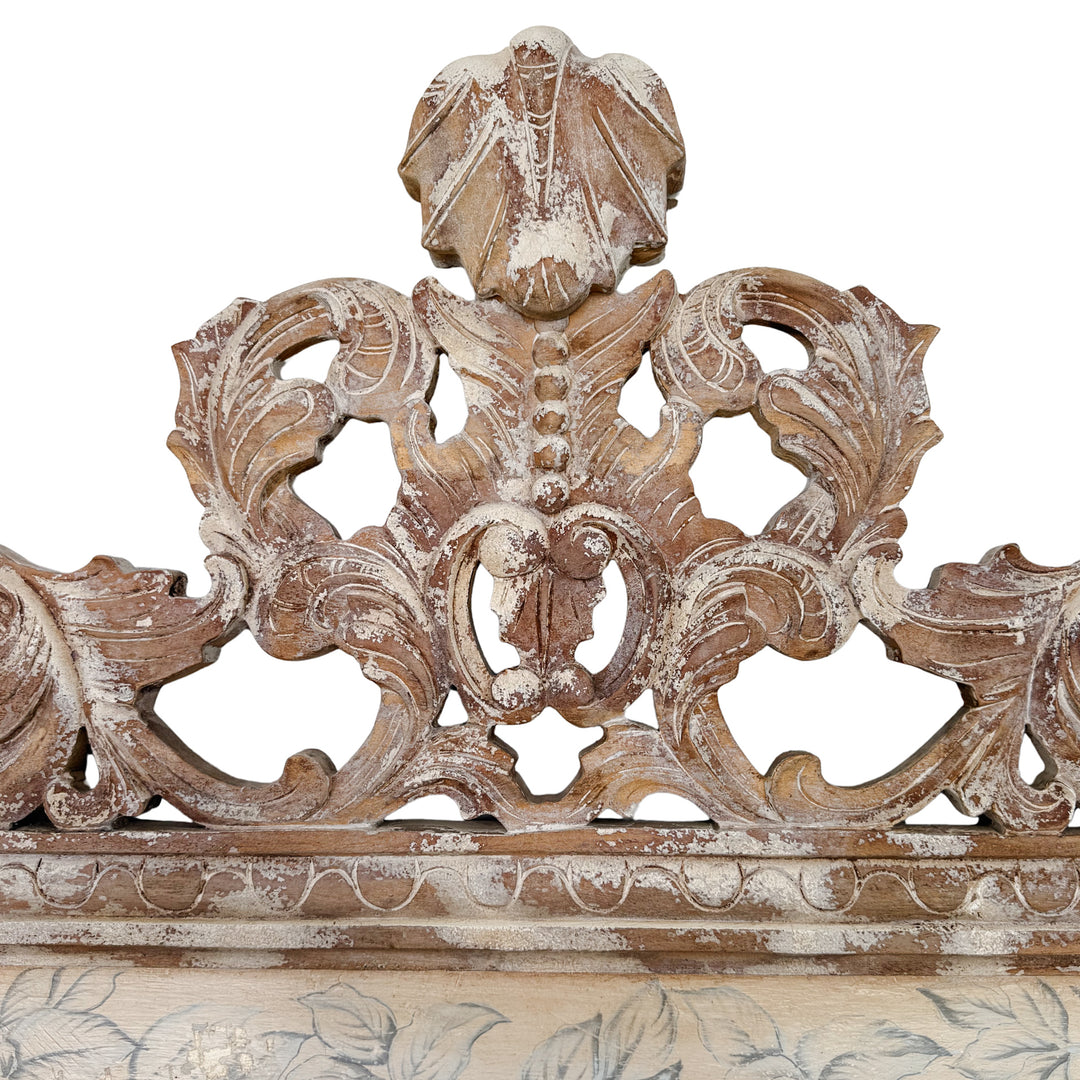 Grand Venetian Style Wood Carved Floor or Wall Architectural Mirror in Distressed Whitewash