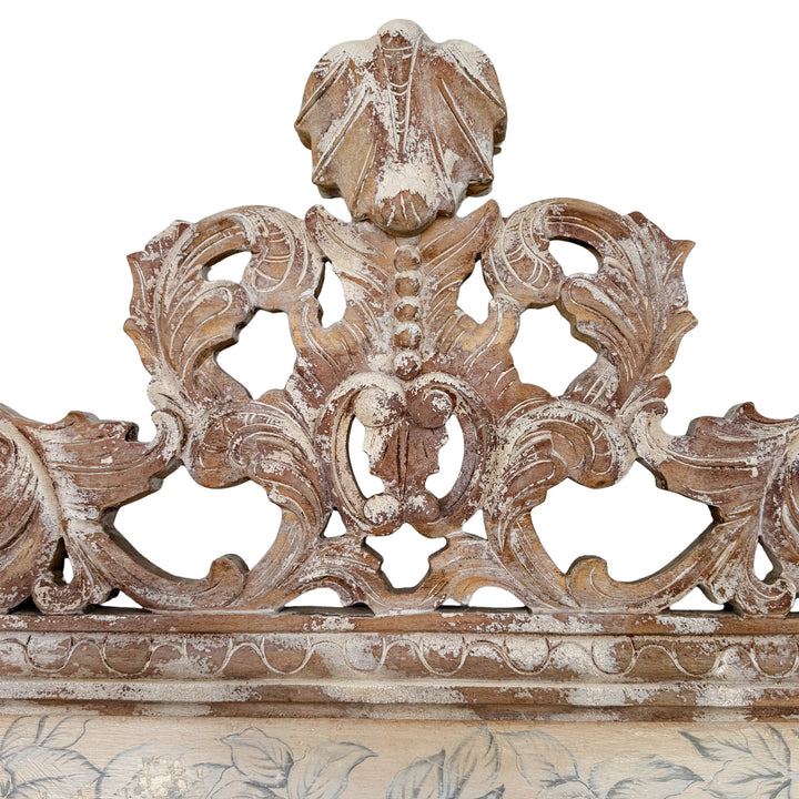 Grand Venetian Style Wood Carved Floor or Wall Architectural Mirror in Distressed Whitewash