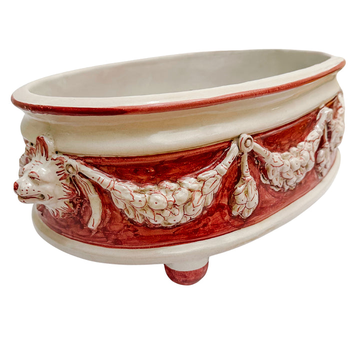 Grand Neoclassical Revival Majolica Jardinière With Lion Head Medallions
