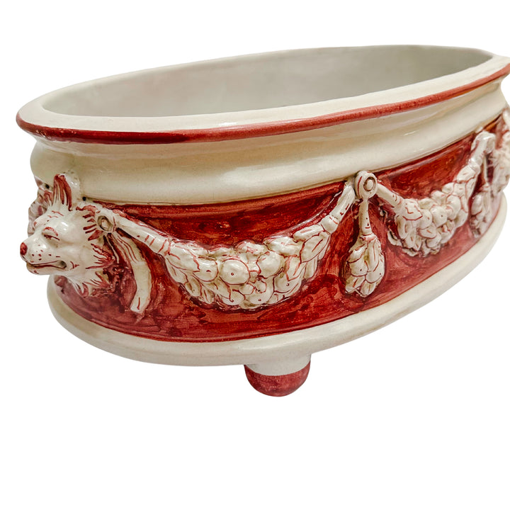 Grand Neoclassical Revival Majolica Jardinière With Lion Head Medallions