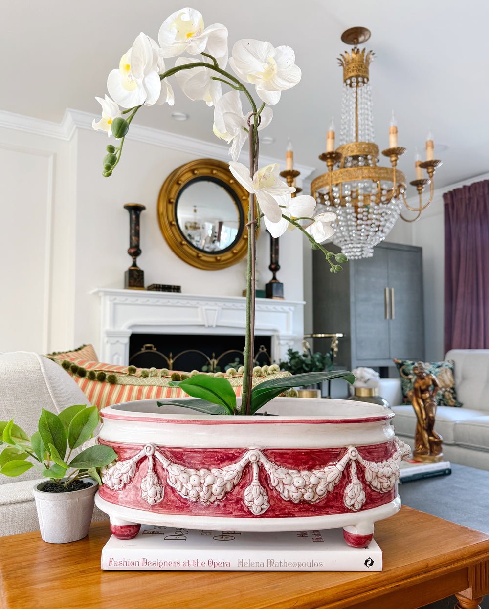 Grand Neoclassical Revival Majolica Jardinière With Lion Head Medallions