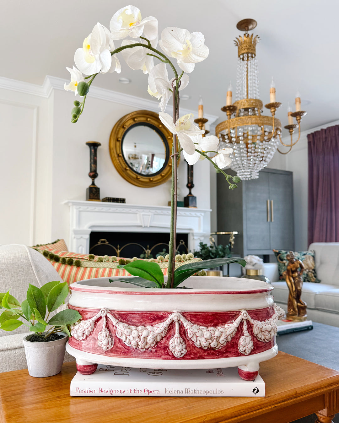 Grand Neoclassical Revival Majolica Jardinière With Lion Head Medallions