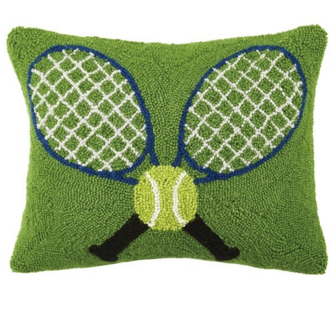 Green Crossed Tennis Racquets Hook Pillow