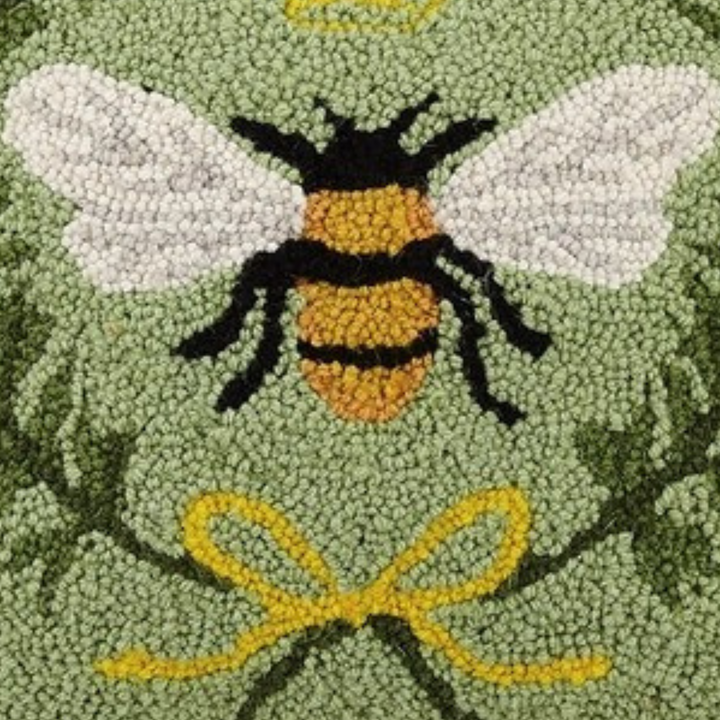 Green & Gold Queen Bee Wool Hooked Pillow