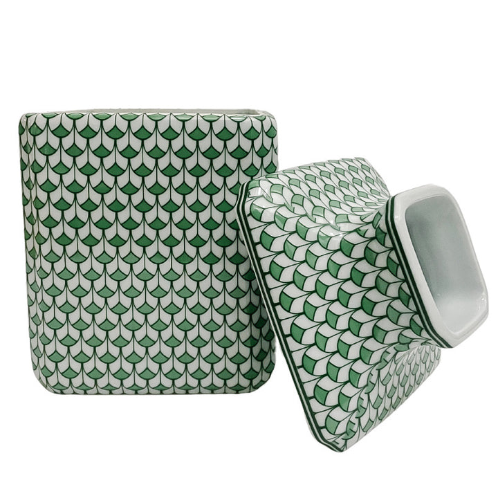 Green & White Fishnet Ceramic Tissue Box Cover