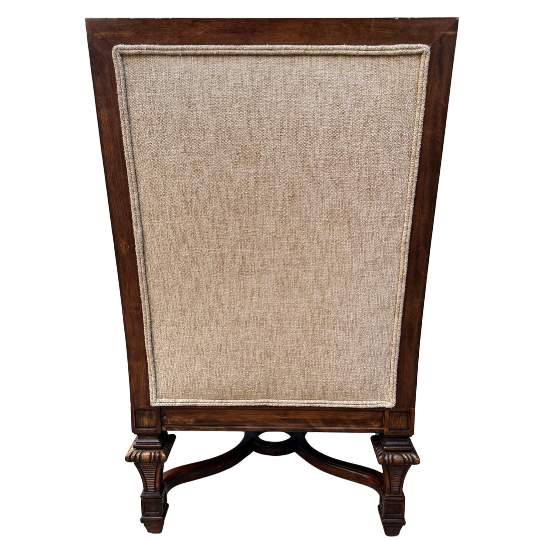 Hand-Carved Mahogany Upholstered Arm Chairs With Rolled Arms