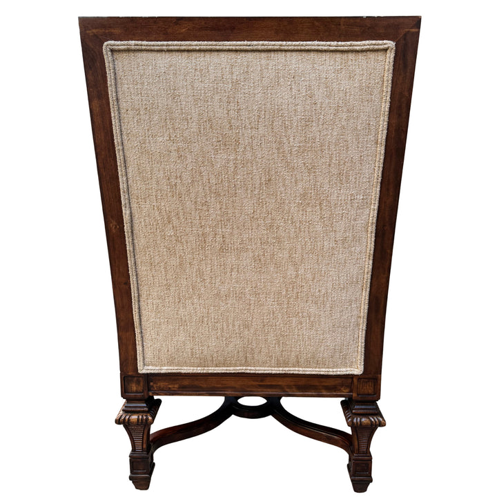 Hand-Carved Mahogany Upholstered Arm Chairs With Rolled Arms