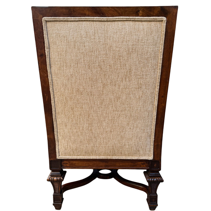 Hand-Carved Mahogany Upholstered Arm Chairs With Rolled Arms