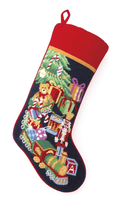 Hand-Crafted Toy Train Needlepoint Christmas Stocking