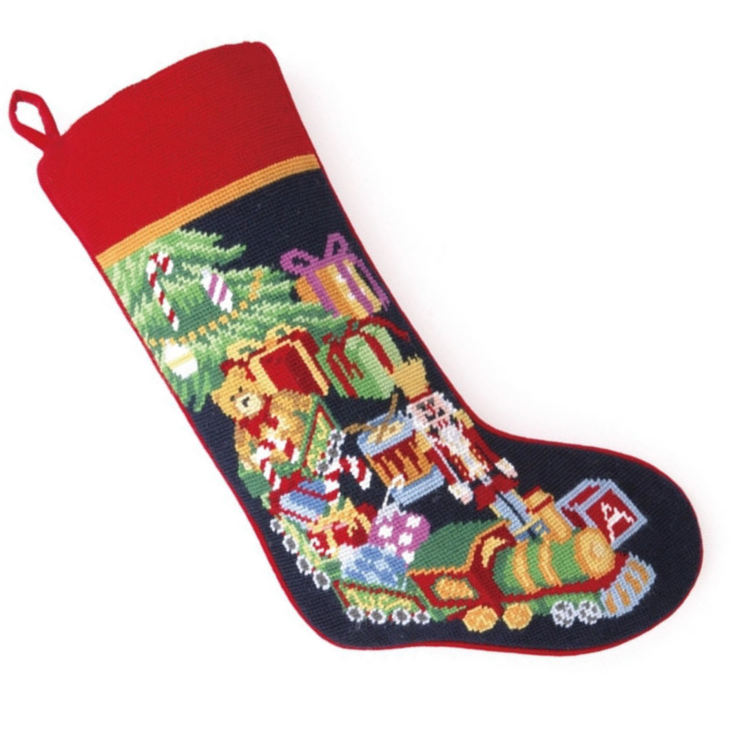 Hand-Crafted Toy Train Needlepoint Christmas Stocking