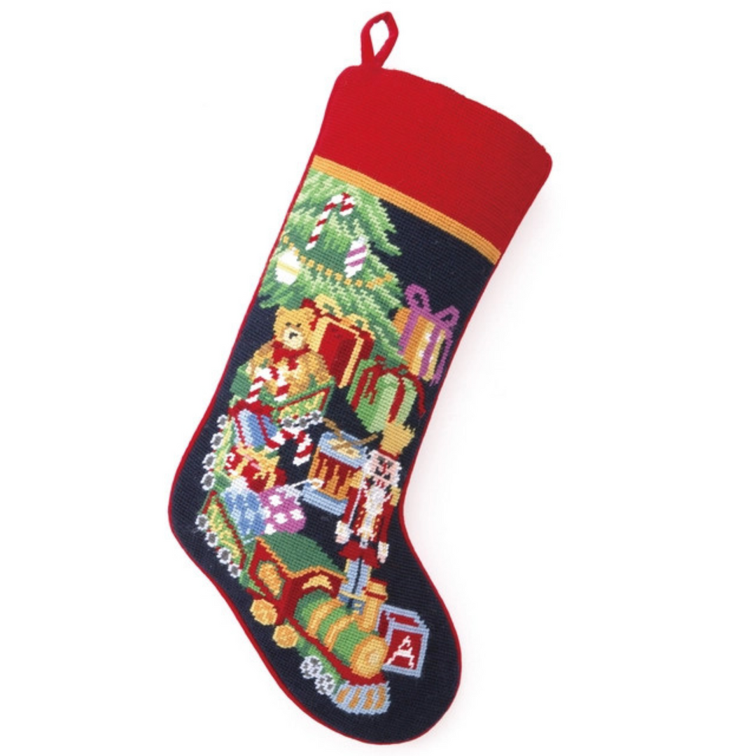 Hand-Crafted Toy Train Needlepoint Christmas Stocking