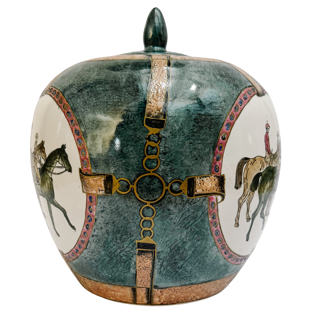 Hand-Painted Chinese Porcelain Equestrian Ginger Jar