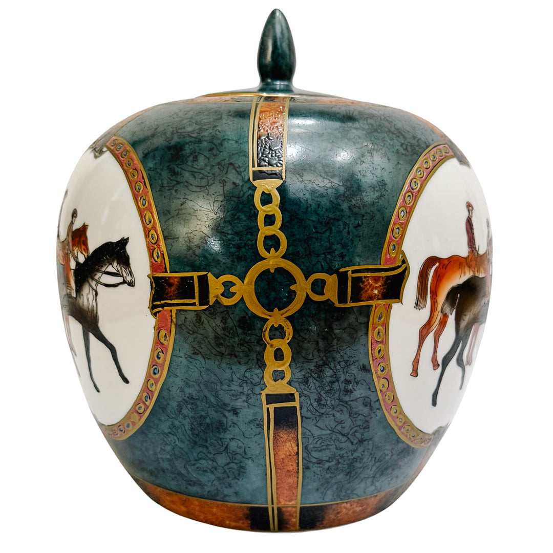 Hand-Painted Chinese Porcelain Equestrian Ginger Jar