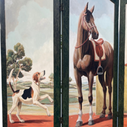 Hand-Painted English Fox Hunt Equestrian Folding Screen Room Divider