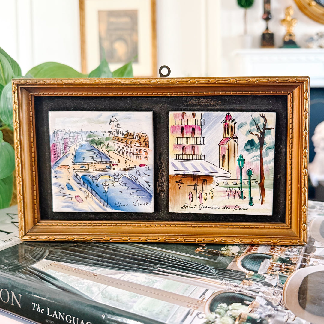 Hand-Painted Framed Ceramic Tiles - Paris River Seine & Saint Germain Des Prés Street Scenes