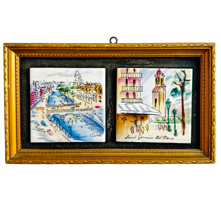 Hand-Painted Framed Ceramic Tiles - Paris River Seine & Saint Germain Des Prés Street Scenes