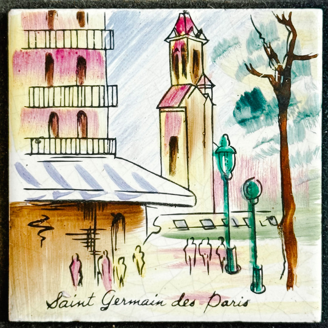 Hand-Painted Framed Ceramic Tiles - Paris River Seine & Saint Germain Des Prés Street Scenes