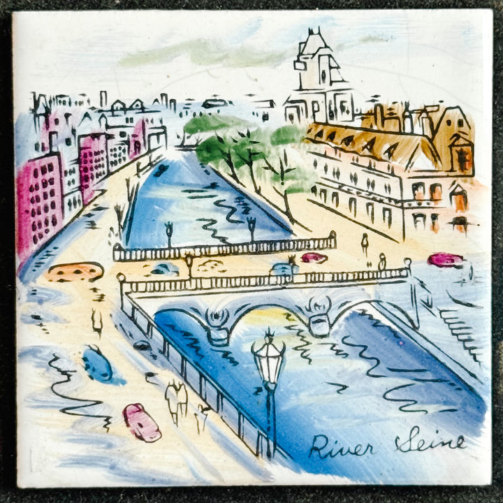 Hand-Painted Framed Ceramic Tiles - Paris River Seine & Saint Germain Des Prés Street Scenes