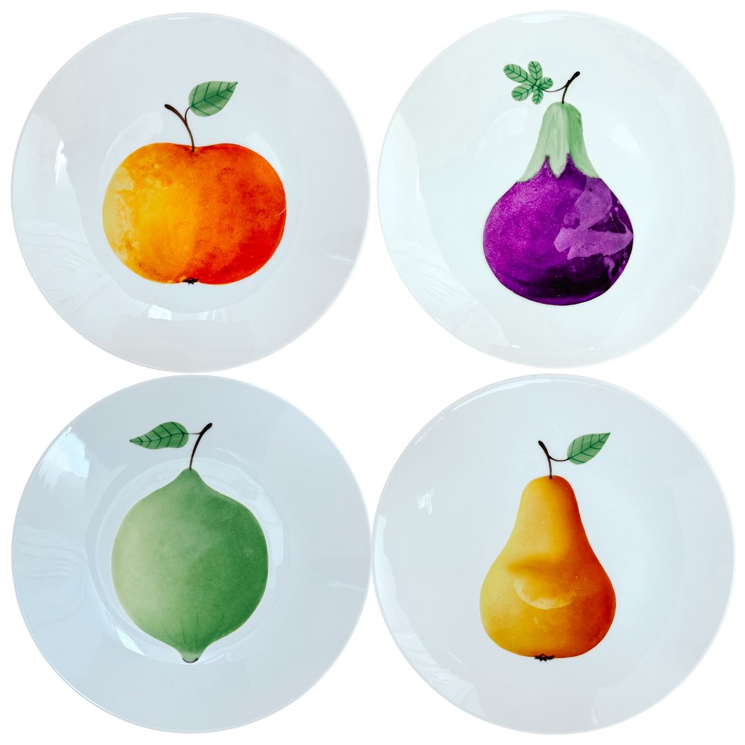 Hand-Painted French Fruit/Vegetable Plates by Atelier of Le Chambrelain Paris