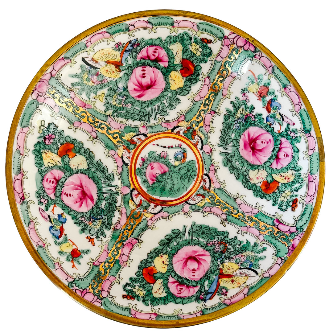 Vintage Rose Medallion Brass Encased Bowl 