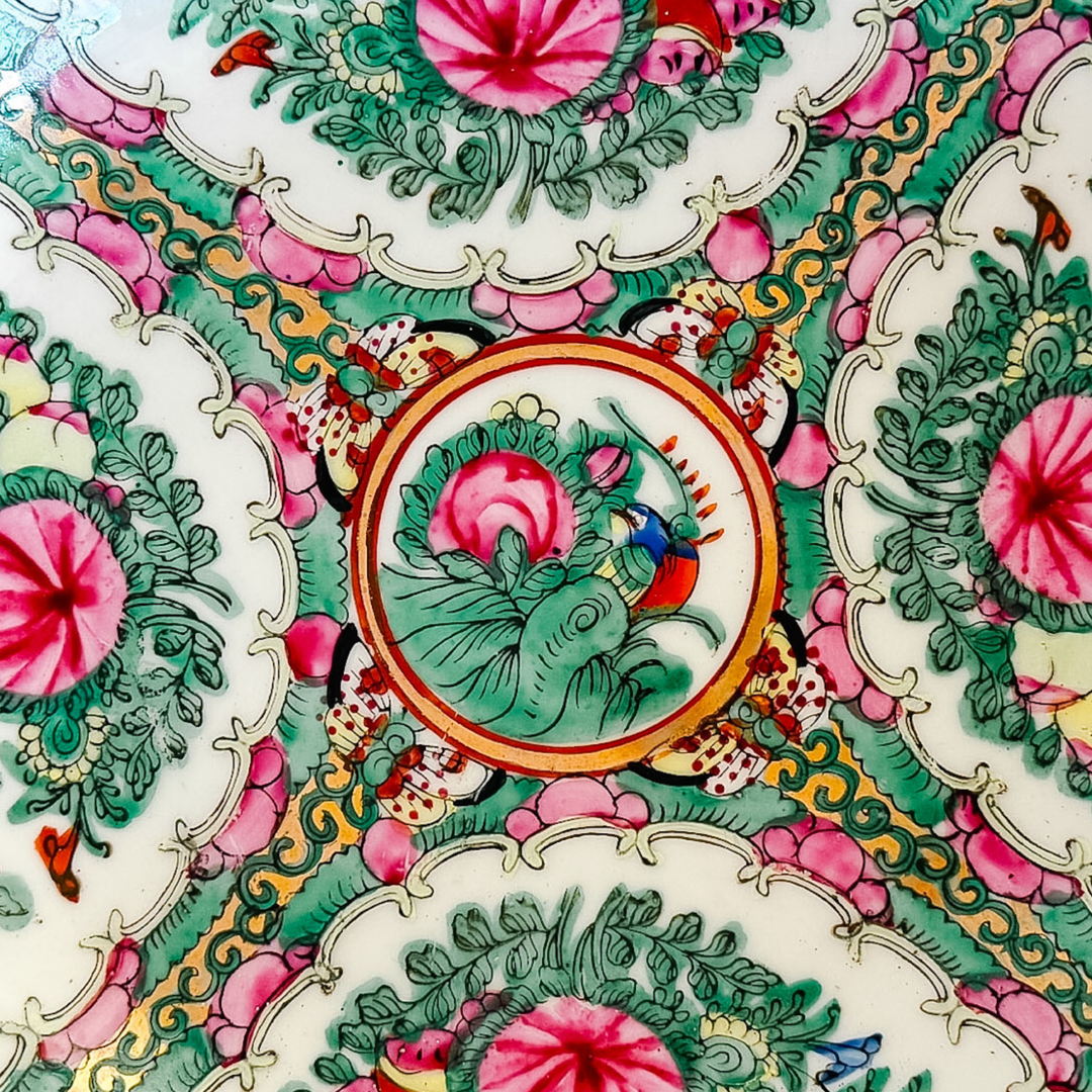 Hand-Painted Rose Canton Brass Encased Bowl