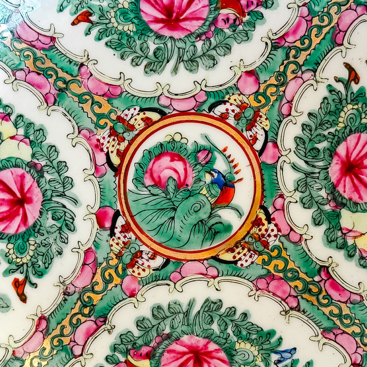 Hand-Painted Rose Canton Brass Encased Bowl