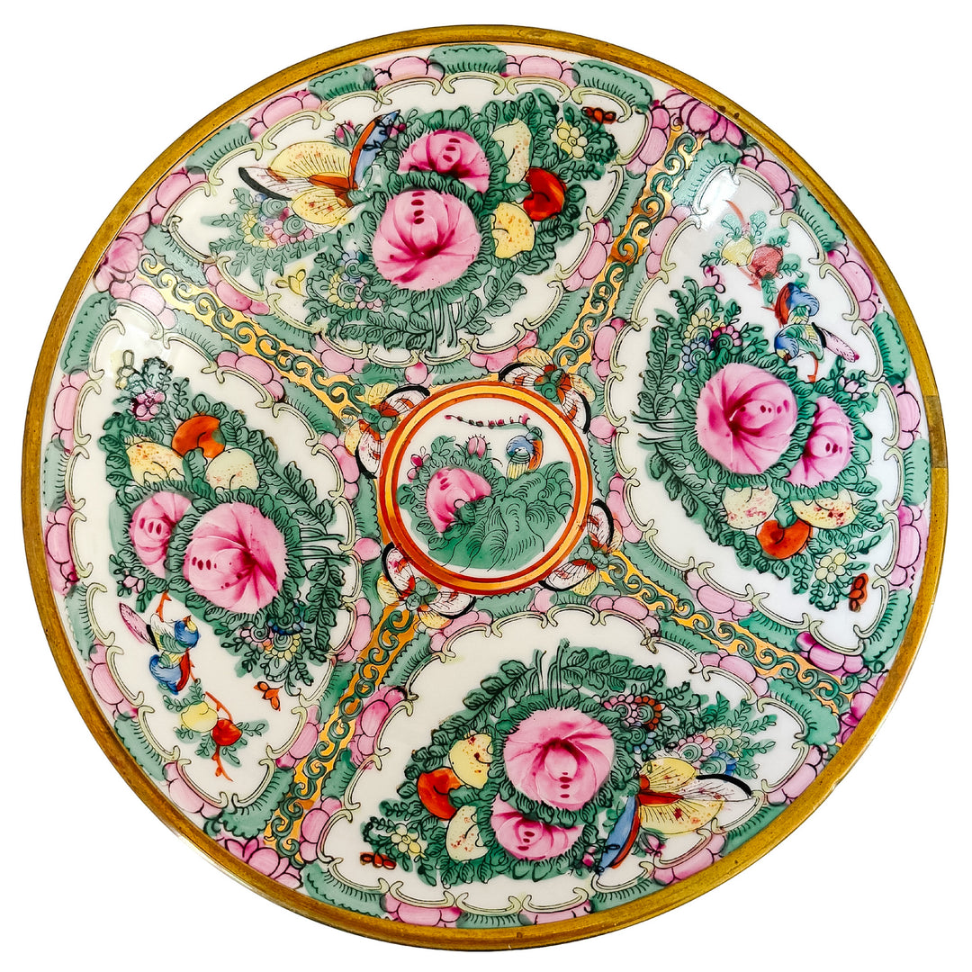 Vintage Rose Medallion Brass Encased Bowl 